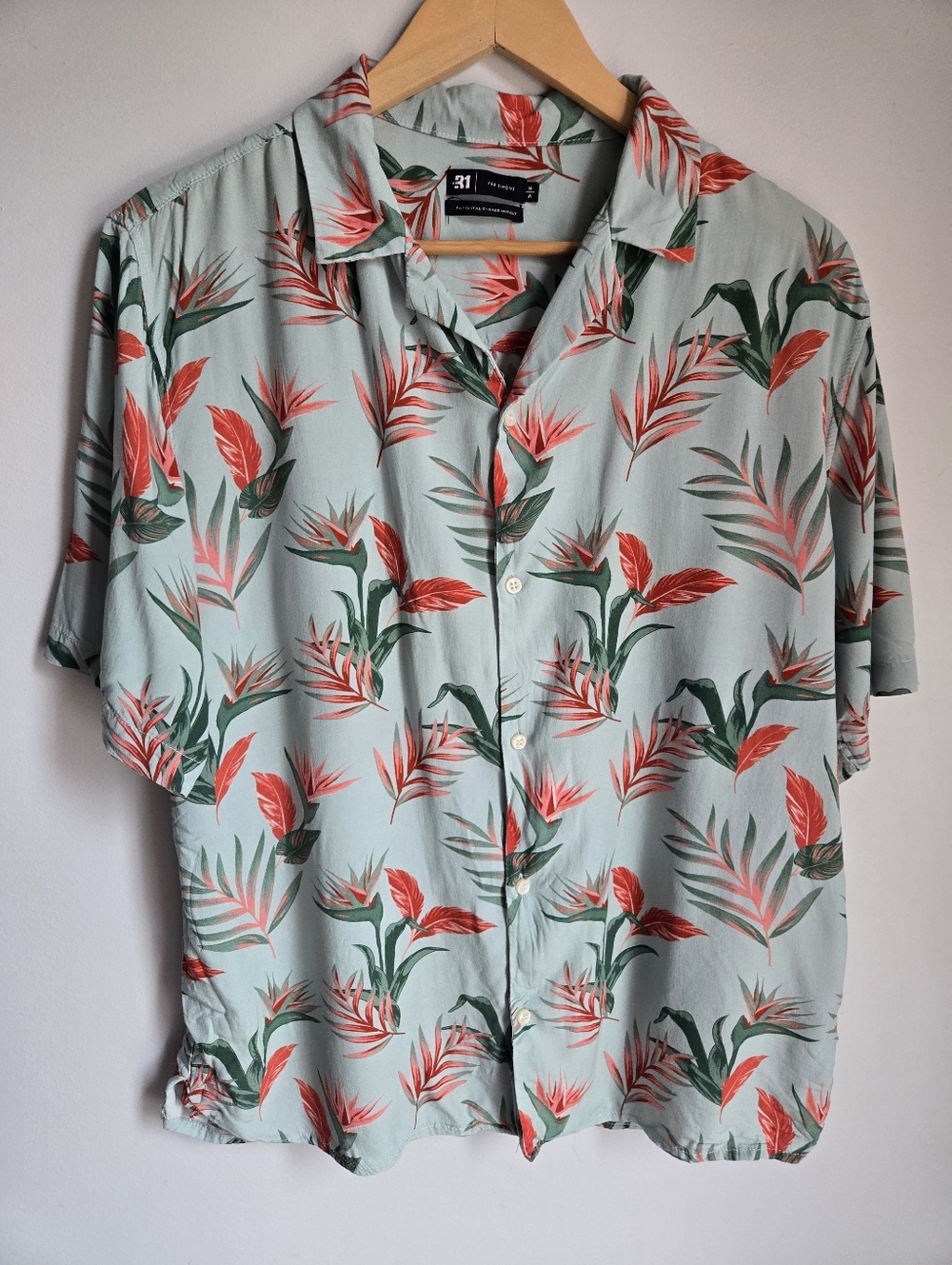 SIMONS Le31 Flowy Viscose Floral Short-Sleeve Shirt - Mint with Coral & Green